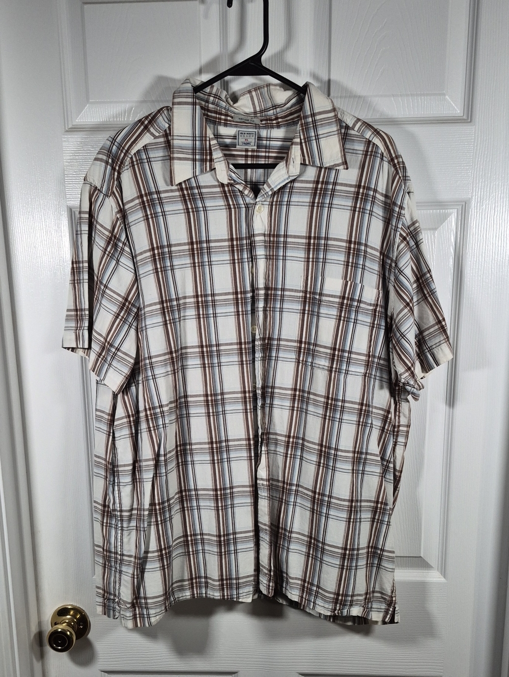 Old Navy Short-Sleeve Plaid Button-Up Shirt - White & Brown